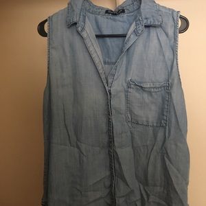 Sleeveless Denim Button Down Shirt